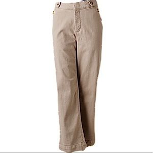 Crop Wide-Leg Tan Jeans w/ Side Pocket Buttons